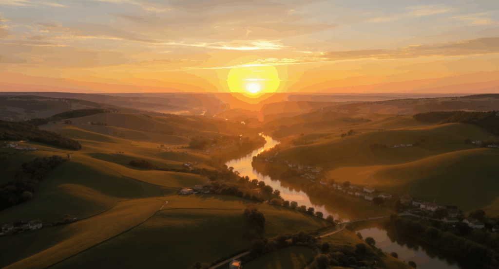 soleil levant sur la dordogne